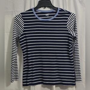 Lands' End Girls Navy and White Striped Long Sleeve Tee Large, Cotton